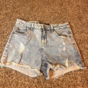 Indigo Rein Denim Shorts‎ Distressed Frayed Hem Acid Wash Blue Size 11